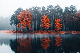 Autumnal tree reflection in the fog by Poster Art Shop