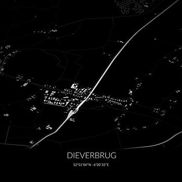 Zwart-witte landkaart van Dieverbrug, Drenthe. van Rezona