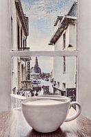 Stedentrip Groningen - Kopje Koffie met Uitzicht op A-kerk Toren Wanddecoratie