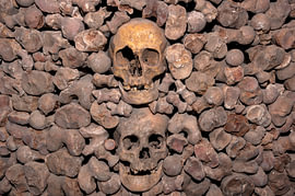 Feierliches Memento Mori – Totenköpfe und Knochen in einer gotischen Bibliothek von Angelus H