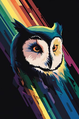 Kleurrijke abstracte uil kunst print