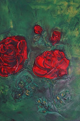 Rote Rose II  in Öl auf Leinwand gespachtelt