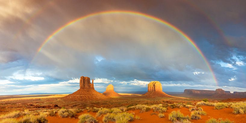 Regenboog boven Monument Valley van Reismaatjes XXL