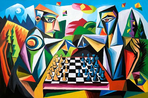 Kleurrijk abstract schaakspel schilderij