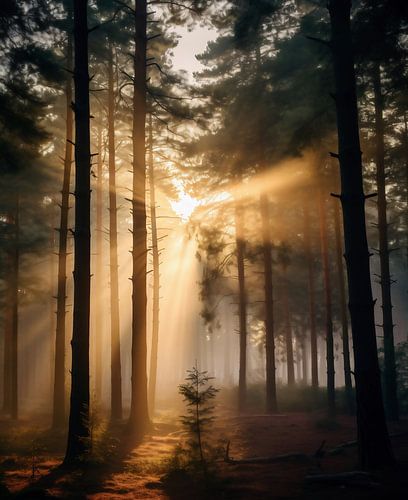 Morning light in the autumn forest