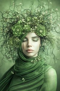 Frau mit blumigem Haar