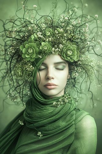 Vrouw met bloemenhaar