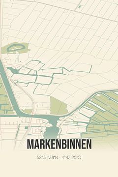 Vintage map of Markenbinnen (North Holland) by Rezona