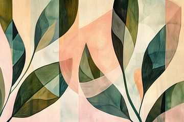 Bladeren in Pastel - Abstract Natuur Ontwerp van De Muurdecoratie