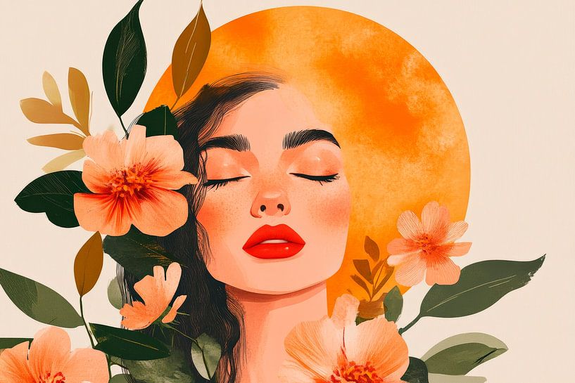 Blooming woman with sun background by Poster Art Shop