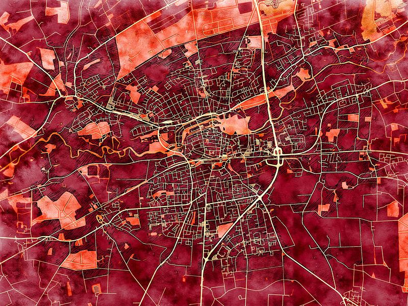 Map of Lippstadt with the style 'Amber Autumn' by Maporia