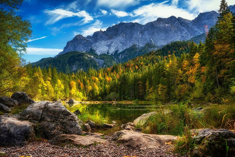 Picturesque Frillensee with autumn reflection Bavaria by Photo Art Thomas Klee