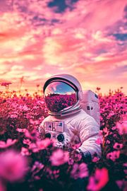 Astronaut in a field of flowers at sunset by Poster Art Shop