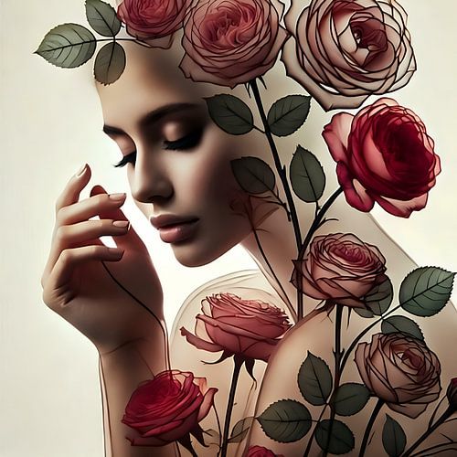 Portrait lumineux d'une femme avec des roses