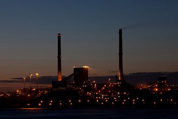 Tata steel (Corus blast furnaces) IJmuiden at night by Arjan Groot