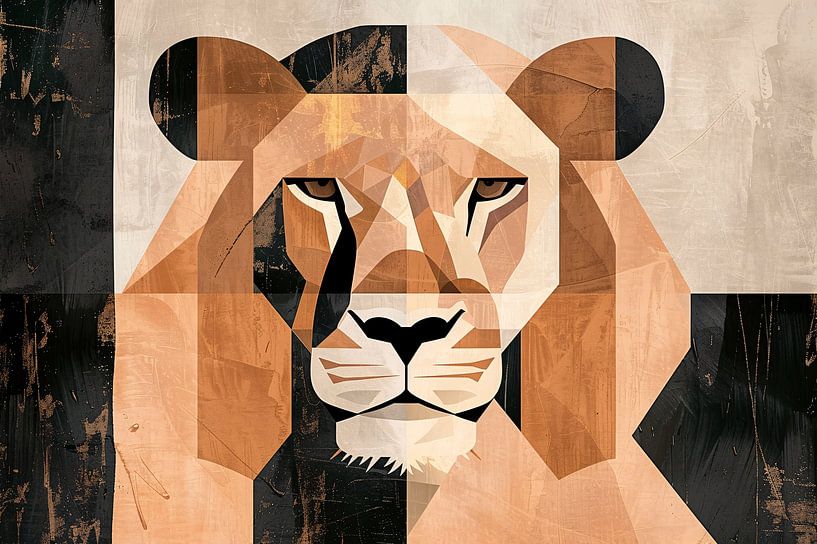 Tête de lion abstraite géométrique Art Déco par Art & Soul Creations