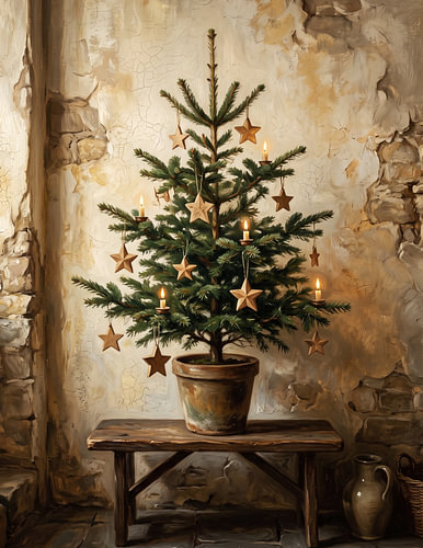 Wanddekoration mit rustikalem Weihnachtsbaum
