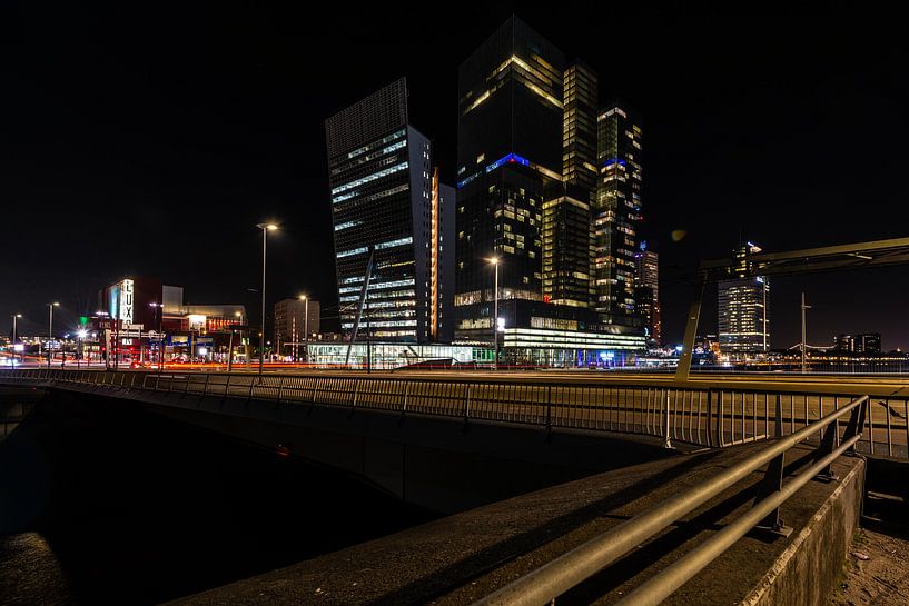 Rotterdam bij Nacht vanaf de Erasmusbrug. van Brian Morgan