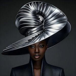 Femme noire avec un chapeau en métal