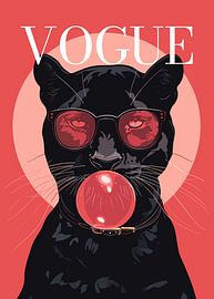 Stilvoller Panther mit Sonnenbrille, der rosa Kaugummi bläst – Vogue-Poster von Cross