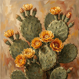 Prickly Pear Blossom Oil Painting Still Life