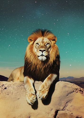 Majestueuze leeuw in een woestijnlandschap