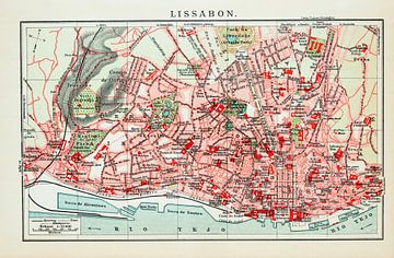 Vintage plattegrond Lissabon ca. 1900 van Studio Wunderkammer