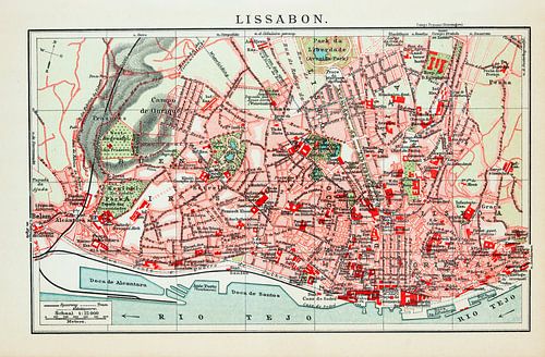 Vintage map Lisbon ca. 1900