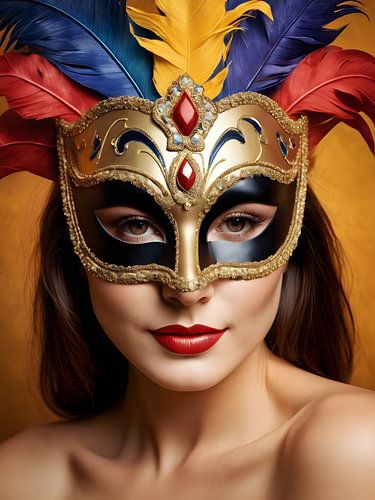 A woman in a carnival mask