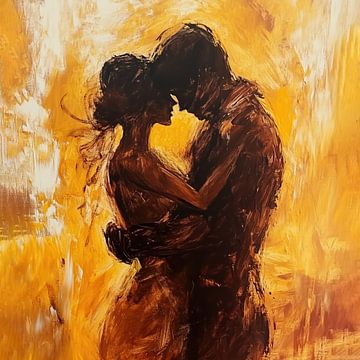 Omhelzing abstract geel-bruin van TheXclusive Art
