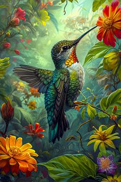 Hummingbird in flowers by haroulita