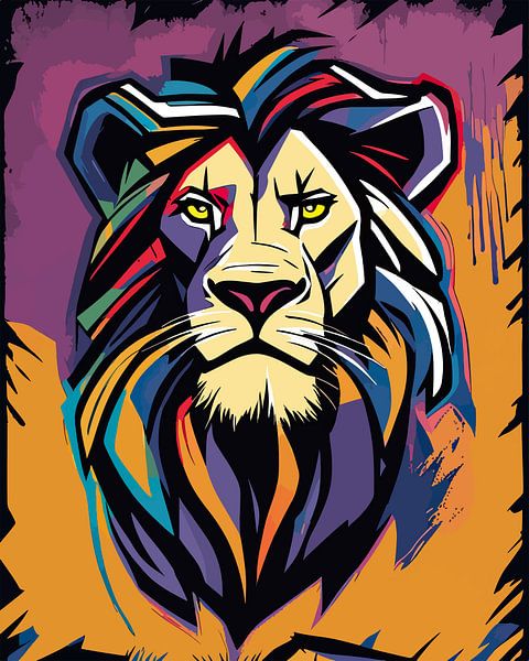 Brullende kleuren: Pop Art Leeuwenkop Meesterwerk van SOTA ArtSign