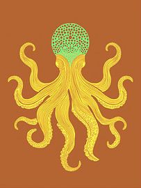 Abstract illustration of an octopus in cognac brown by STUDIO ARTSY