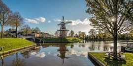 Fortress of Dokkum with mill and mirrored in the canal by Harrie Muis