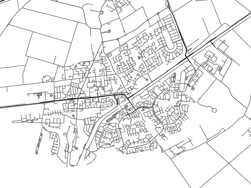 Map of Hellevoetsluis in Black and Wite by De Kaartenwinkel