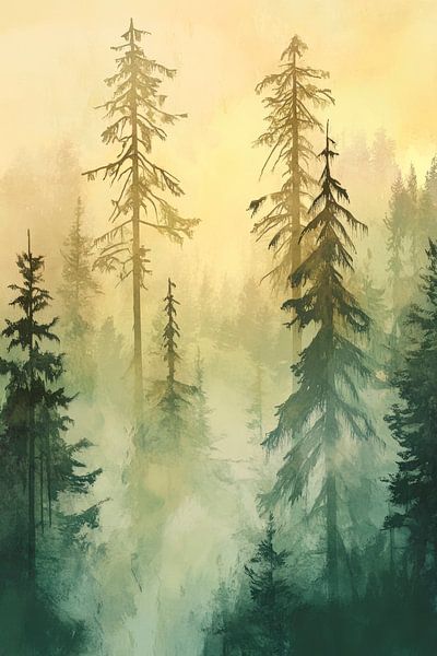 Forêt mystique dans la brume matinale par Poster Art Shop