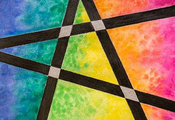 Geometrisch patroon met felle regenboog kleuren van Lisette Rijkers