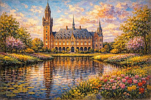 Vredespaleis Den Haag in Nederland schilderij.