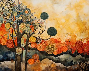 Kreis Bäume | Bunt Abstrakt von Abstraktes Gemälde