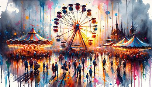 Carnavalsverlichting bij zonsondergang