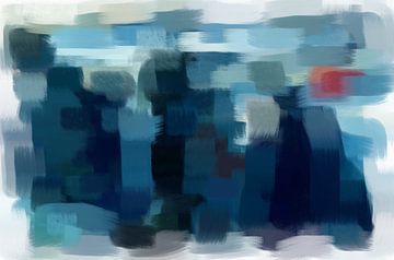 Abstract in blauw grijs rood van Maurice Dawson