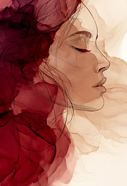 Résumé : Portrait de femme en rouge bordeaux sur SPEQ ART