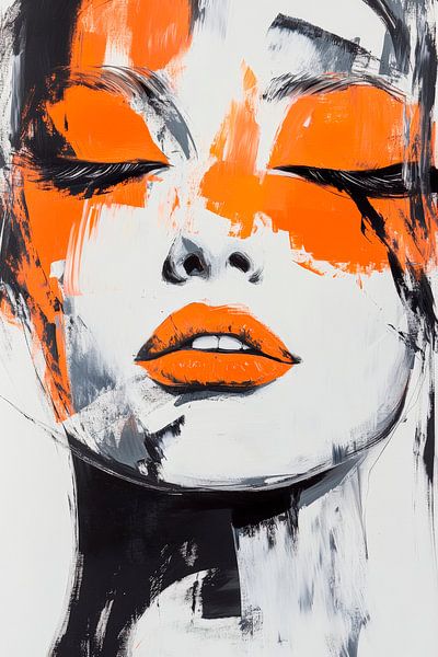 Kunstvolle Gesichtsmaske in leuchtendem Orange von Poster Art Shop