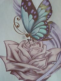 roos met vlinder by Edith Boogaard van den