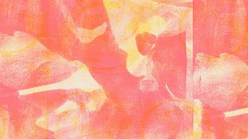 Abstract painting in orange, pink, and yellow by Dina Dankers