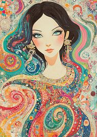 Frau mit buntem Muster von Blickfänger Gemälde