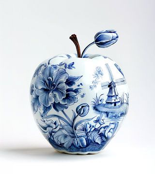 keramische appel met delfts blauwe opdruk van Margriet Hulsker