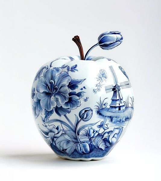 ceramic apple with delft blue print by Margriet Hulsker