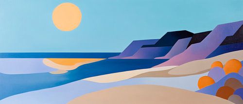 Zonnig uitzicht op de kust in een zacht kleurenspel