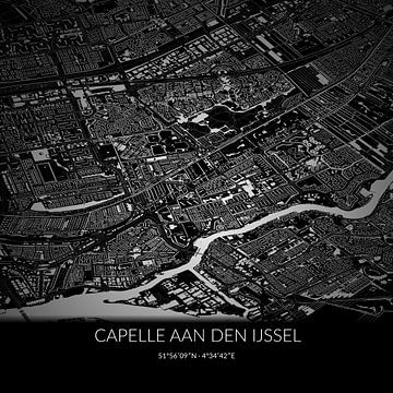 Schwarz-weiße Karte von Capelle aan den IJssel, Südholland. von Rezona